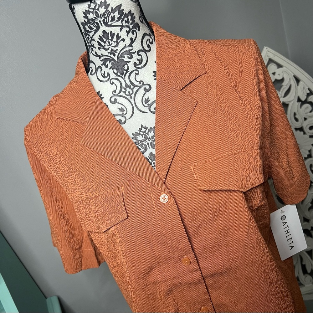Athleta Echo Button Down Top Size Small Medium Large NWT Copper Orange - Picture 2 of 15